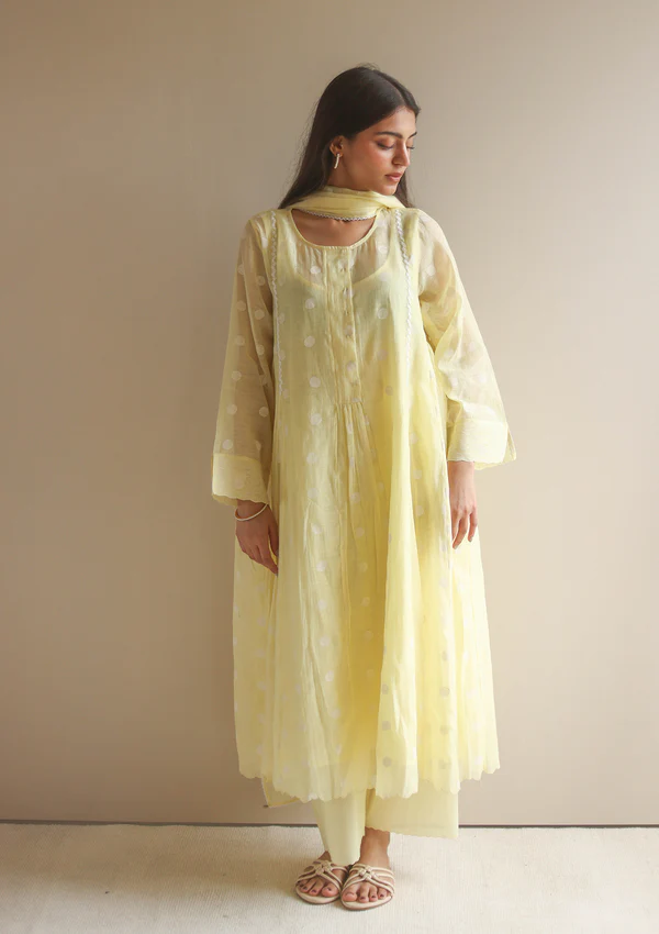 Canary Polka Dots Kurta Set