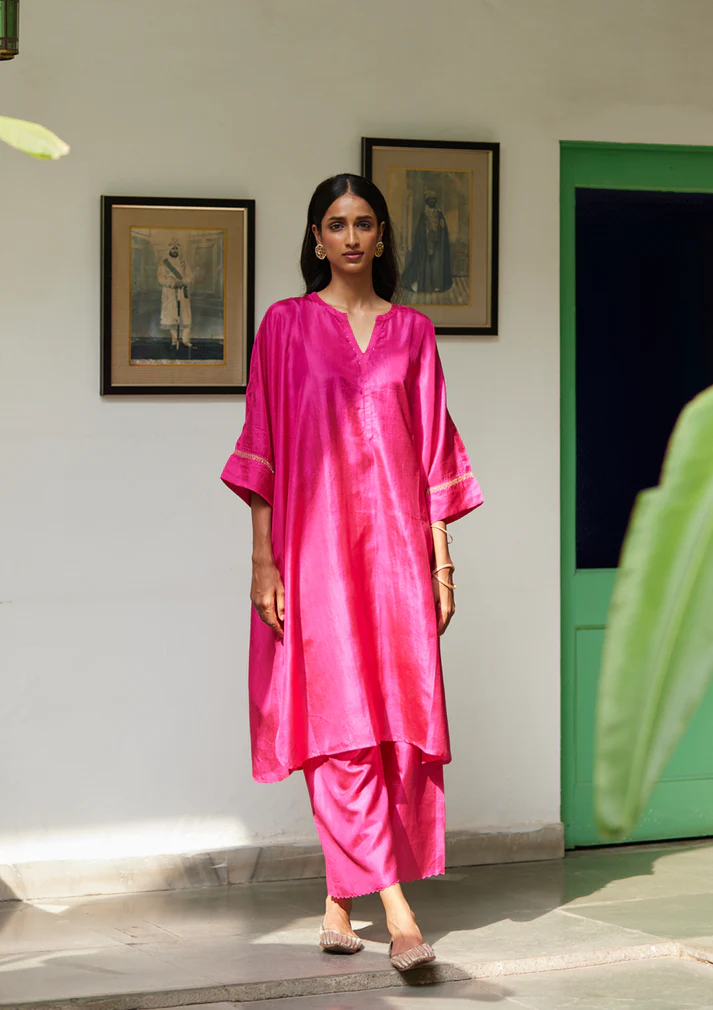 Fuchsia Silk Kurta Set